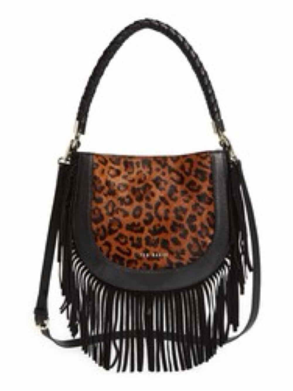 NWT Ted Baker London Pinyal Leopard Fringe Braided Handle Crossbody
